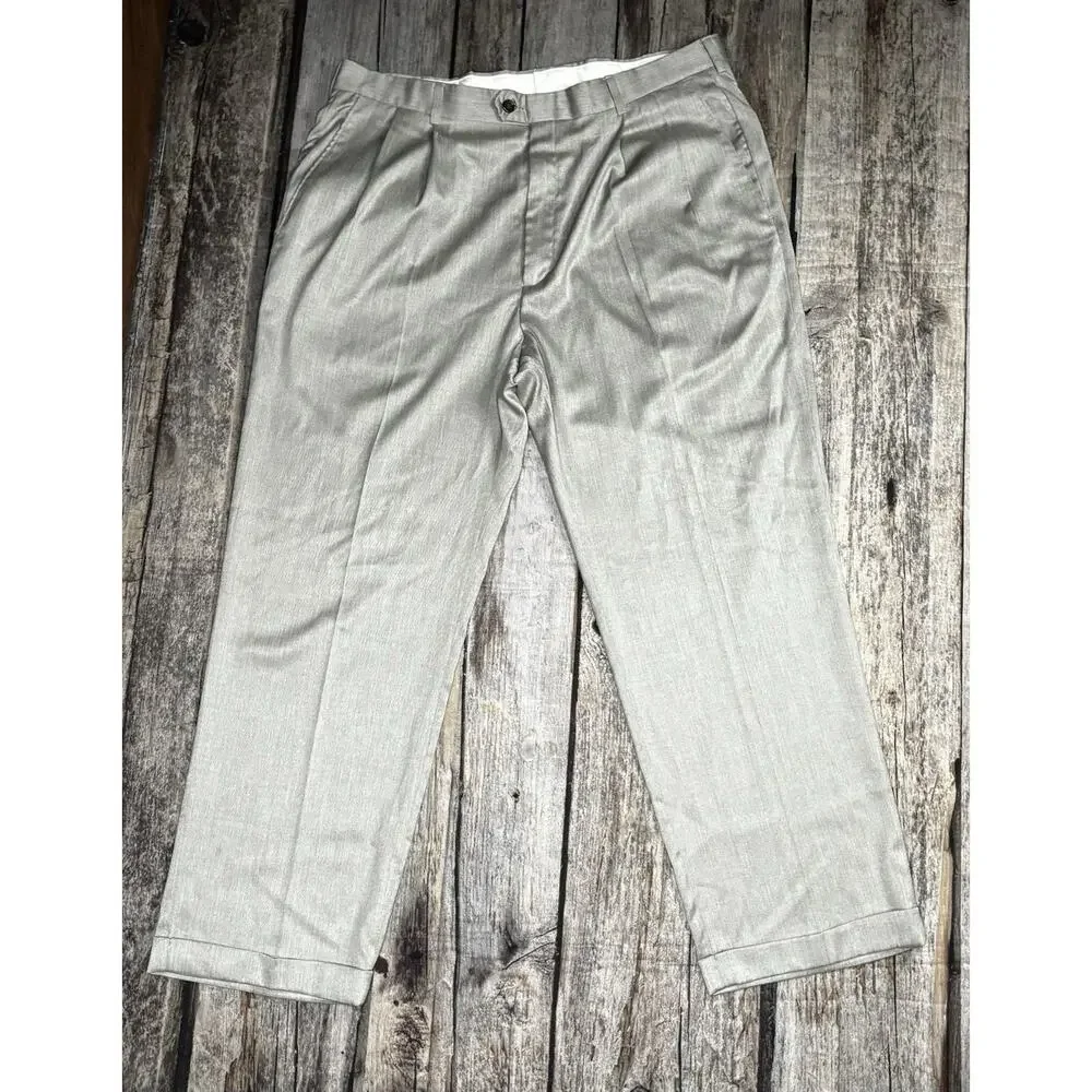 Haggar Black Label Men’s Dress Gray Pants 38x30 Micromattique Gab Pleated Cuffed
